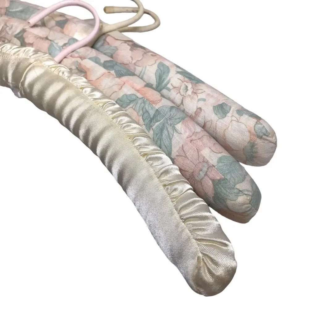 Vintage Padded Satin Boudoir Lingerie Clothes Hanger floral cloth one satin 80's